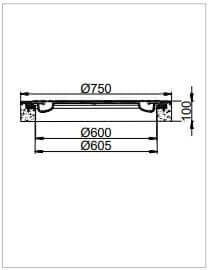 Technische Zeichnung einer Schachtabdeckung mit Durchmessern von Ø600, Ø605 und Ø750.