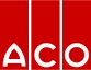 ACO Logo auf rotem Hintergrund für Unternehmensidentifikation