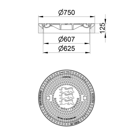Schachtabdeckung mit Motiv "Wappen Baden-Württemberg" - Gartenbaustoff