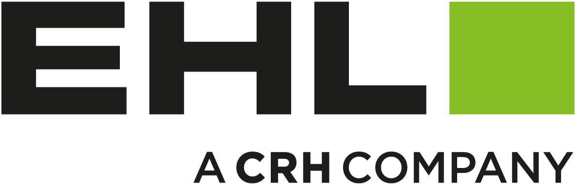 EHL logo of a CRH company in modern design with black and green colors.