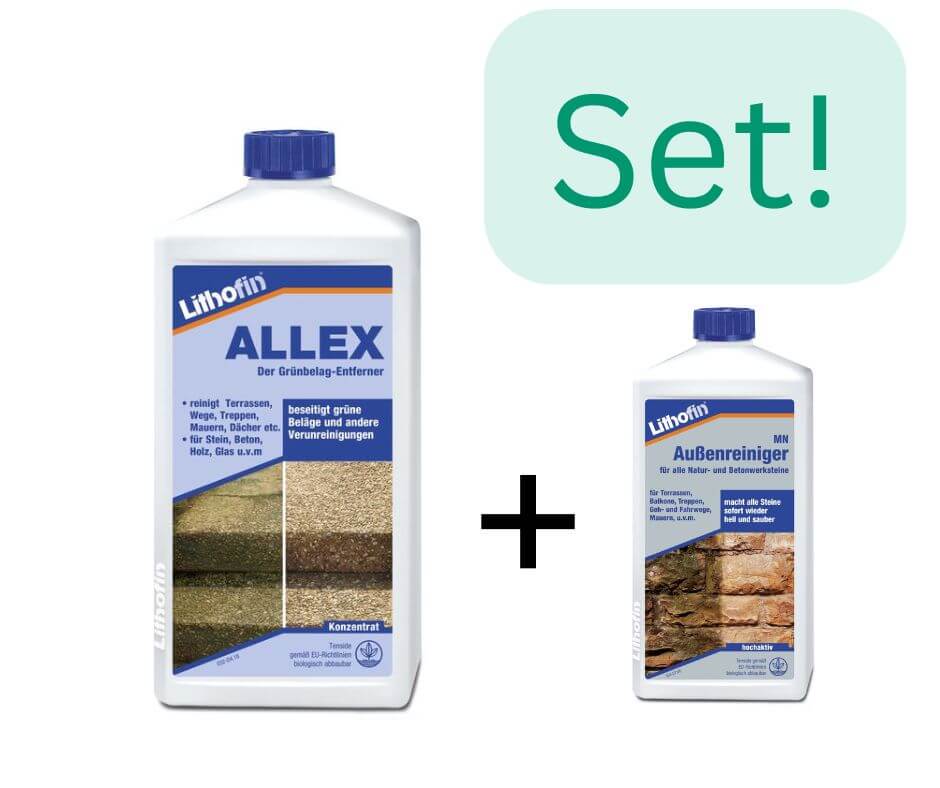 Lithofin ALLEX Grünbelagentferner 1L + MN Außenreiniger 500 ml - Gartenbaustoff