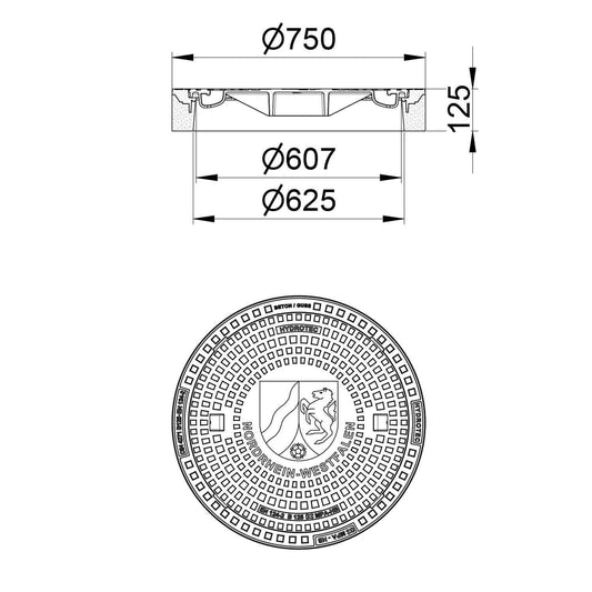 Schachtabdeckung mit Motiv "Wappen Nordrhein-Westfalen" - Gartenbaustoff