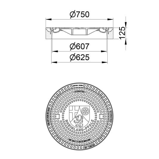 Schachtabdeckung mit Motiv "Wappen Rheinland-Pfalz" - Gartenbaustoff