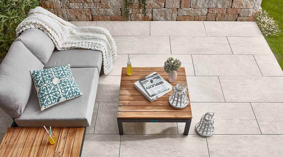 Terrassenplatte KOLL PUREA 90x45x4 cm Naturstein Naturstein Beige - Gartenbaustoff