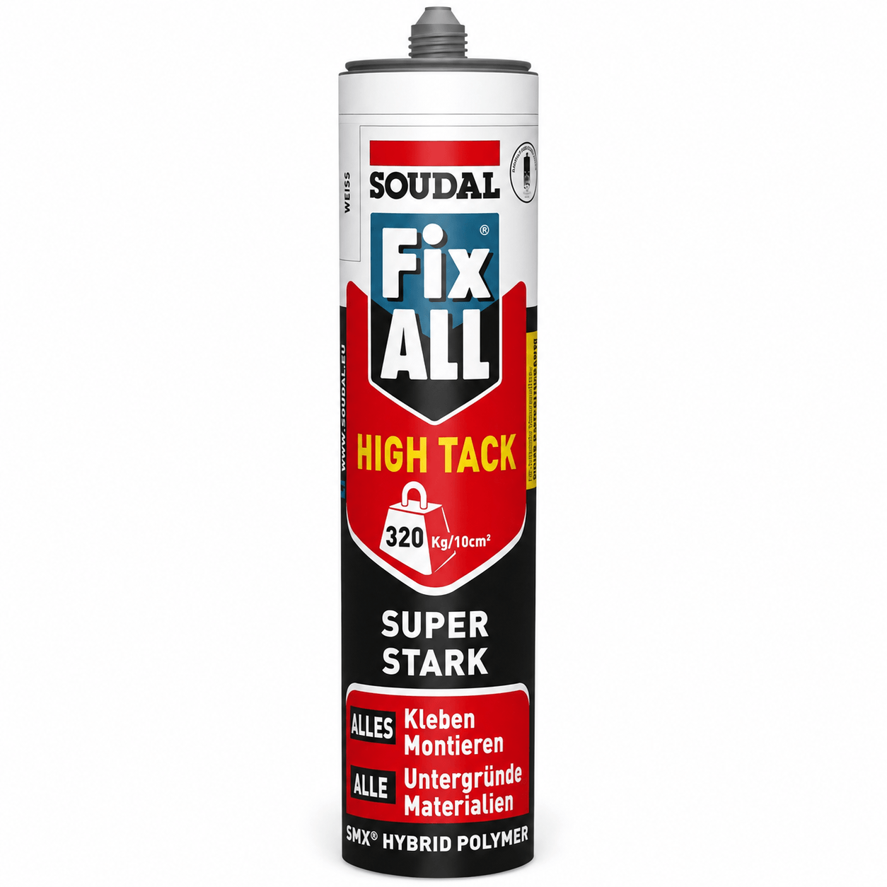 Soudal FIX ALL HIGH TACK Weiß 420 g / 290 ml – Montagekleber mit extrem hoher Anfangshaftung.