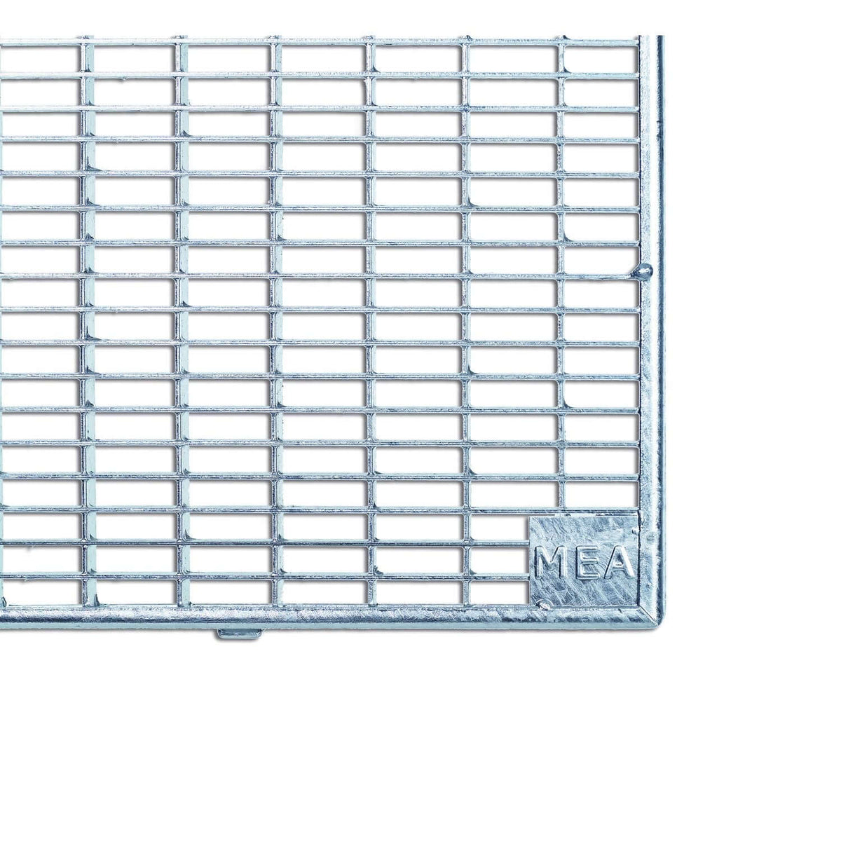 MEA Lichtschachtrost Masche 30x10 aus verzinktem Stahl, passend für Lichtschächte in den Größen 100 × 40 cm und 125 × 40 cm.