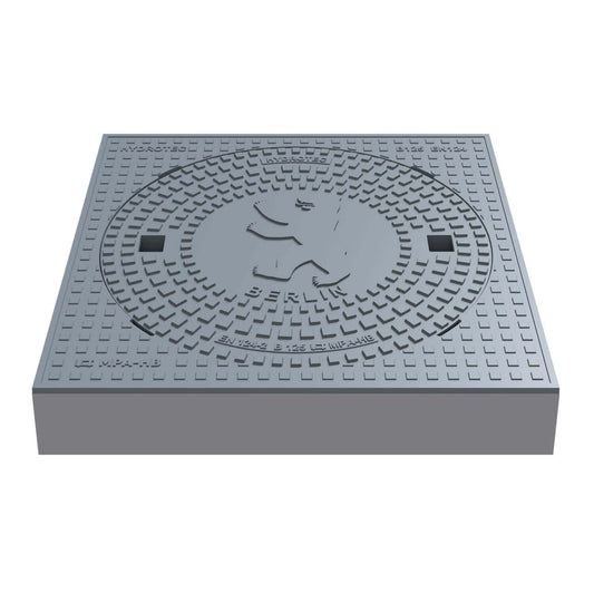 Schachtabdeckung quadratisch Berlin Klasse B125 mit Wappenprägung, 750 × 750 mm aus Guss