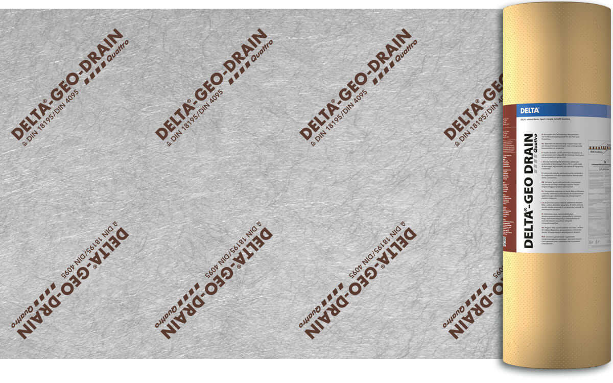 DELTA-Geo Drain Quattro 12,5x2,00 m, 25 qm je Rolle - Drän- und Schutzbahn mit Filtervlies