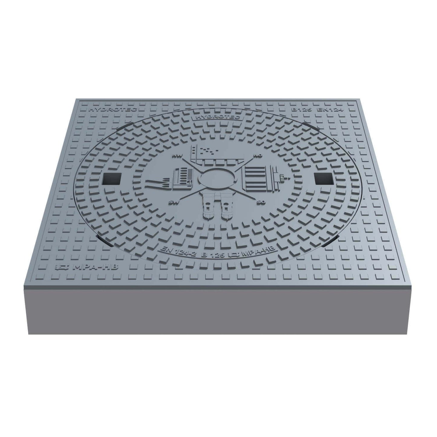 Schachtabdeckung quadratisch Deutschland Windrose Klasse B125, Gussabdeckung für Verkehrsflächen 750x750 mm