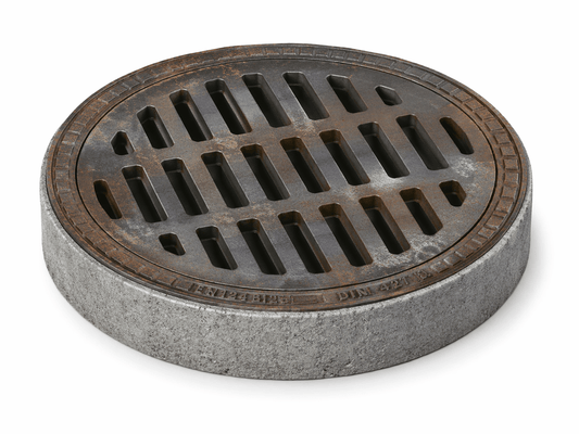 Einlaufrost LW 625 mm Klasse B125 aus Gusseisen mit Betonrahmen für Oberflächenentwässerung