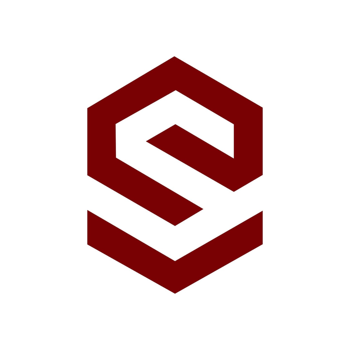 Logo in burgundy, repräsentiert durch ein hexagonales Design mit stilisierten Buchstaben.
