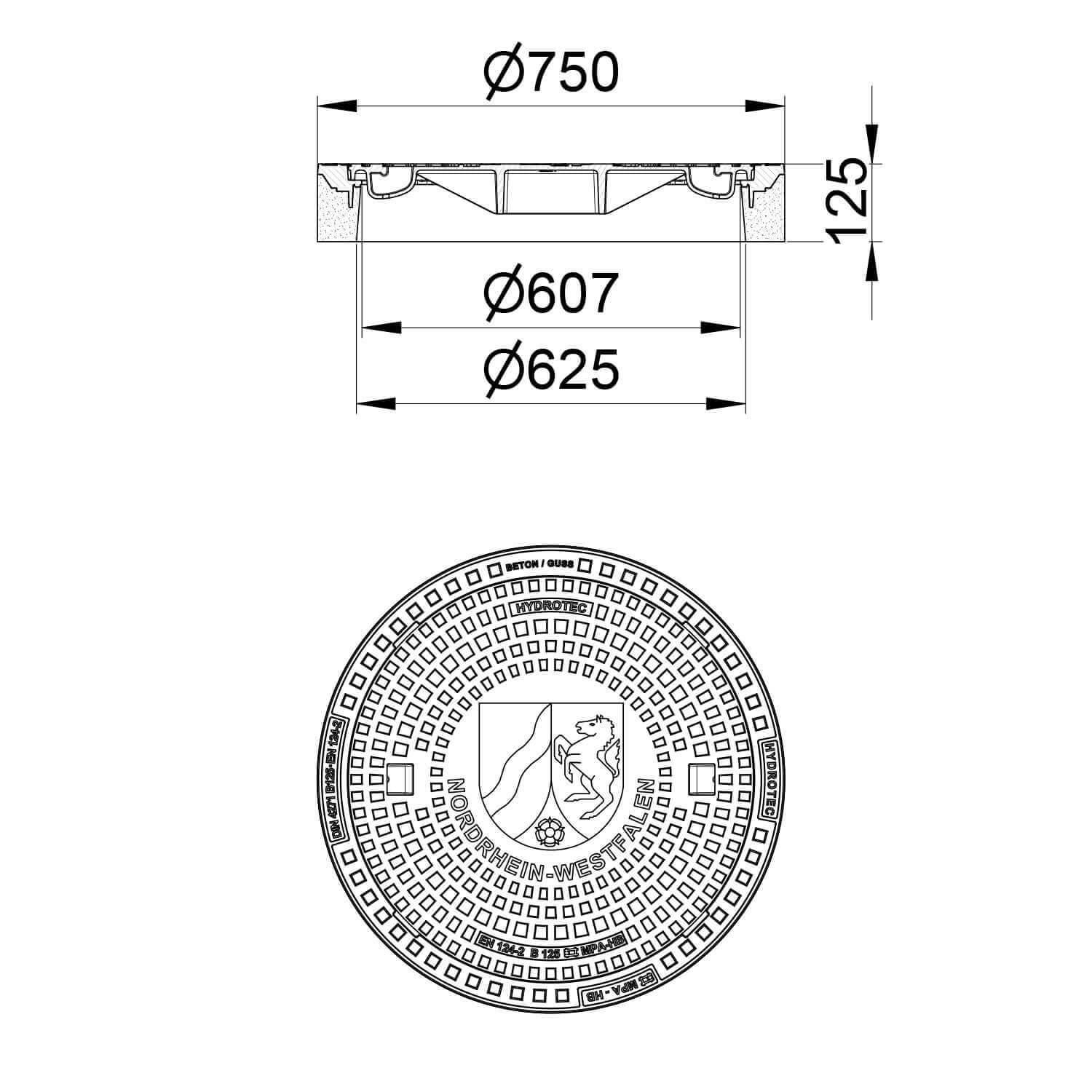 Schachtabdeckung mit Motiv "Wappen Nordrhein-Westfalen" - Gartenbaustoff