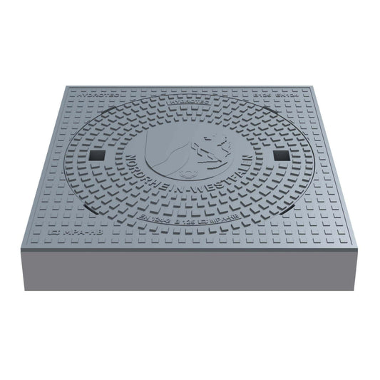 Schachtabdeckung B125, 750 × 750 mm quadratisch mit Motiv "Wappen Nordrhein-Westfalen"