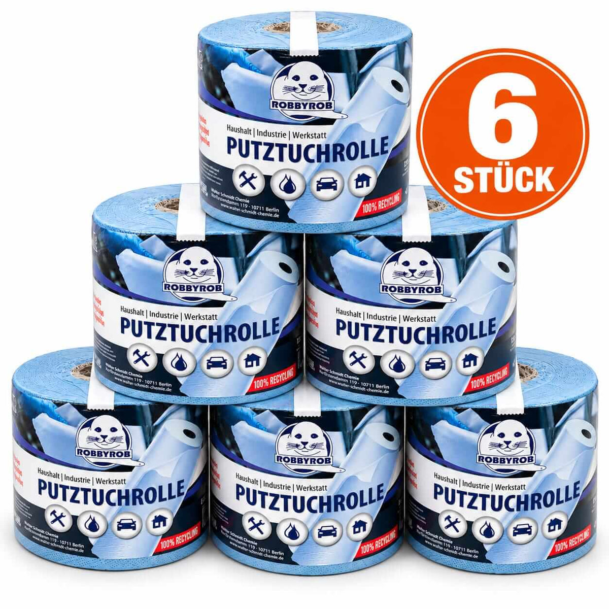 ROBBYROB Putztuchrolle 6 Stück - Saugfähige und reißfeste Putztuchrolle für Haushalt und Werkstatt