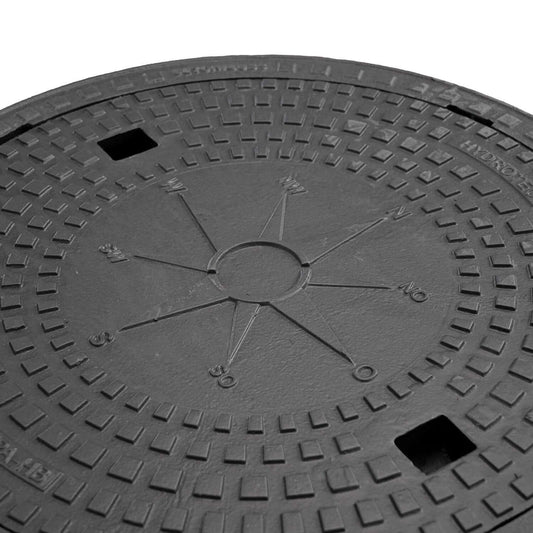 Schachtabdeckung quadratisch Windrose, Guss mit Wappenprägung, für Verkehrsflächen, 750x750 mm