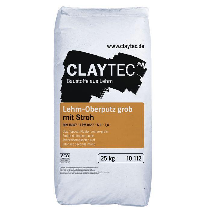 CLAYTEC Lehm - Oberputz grob mit Stroh - 25 kg - Gartenbaustoff - Oberputz - 25 Kg Sack - 