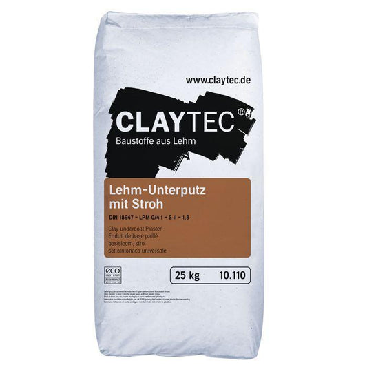 CLAYTEC Lehm - Unterputz mit Stroh - 25 kg - Gartenbaustoff - Unterputz - 25 Kg Sack - 