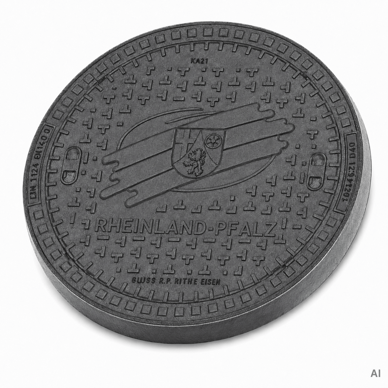 Kanaldeckel 50 kN Beton-Guss Wappen Rheinland-Pfalz mit robustem Design und hochwertiger Verarbeitung.