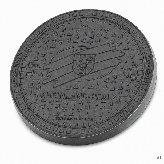 Kanaldeckel 50 kN Beton-Guss Wappen Rheinland-Pfalz mit robustem Design und hochwertiger Verarbeitung.