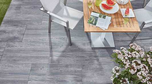 Terrassenplatte KOLL PUREA 90x45x4 cm Naturstein Holz Grigio - Gartenbaustoff