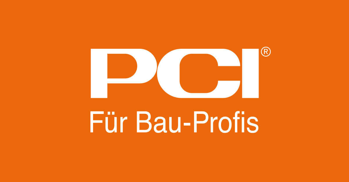 Logo von PCI für Bau-Profis auf orangefarbenem Hintergrund