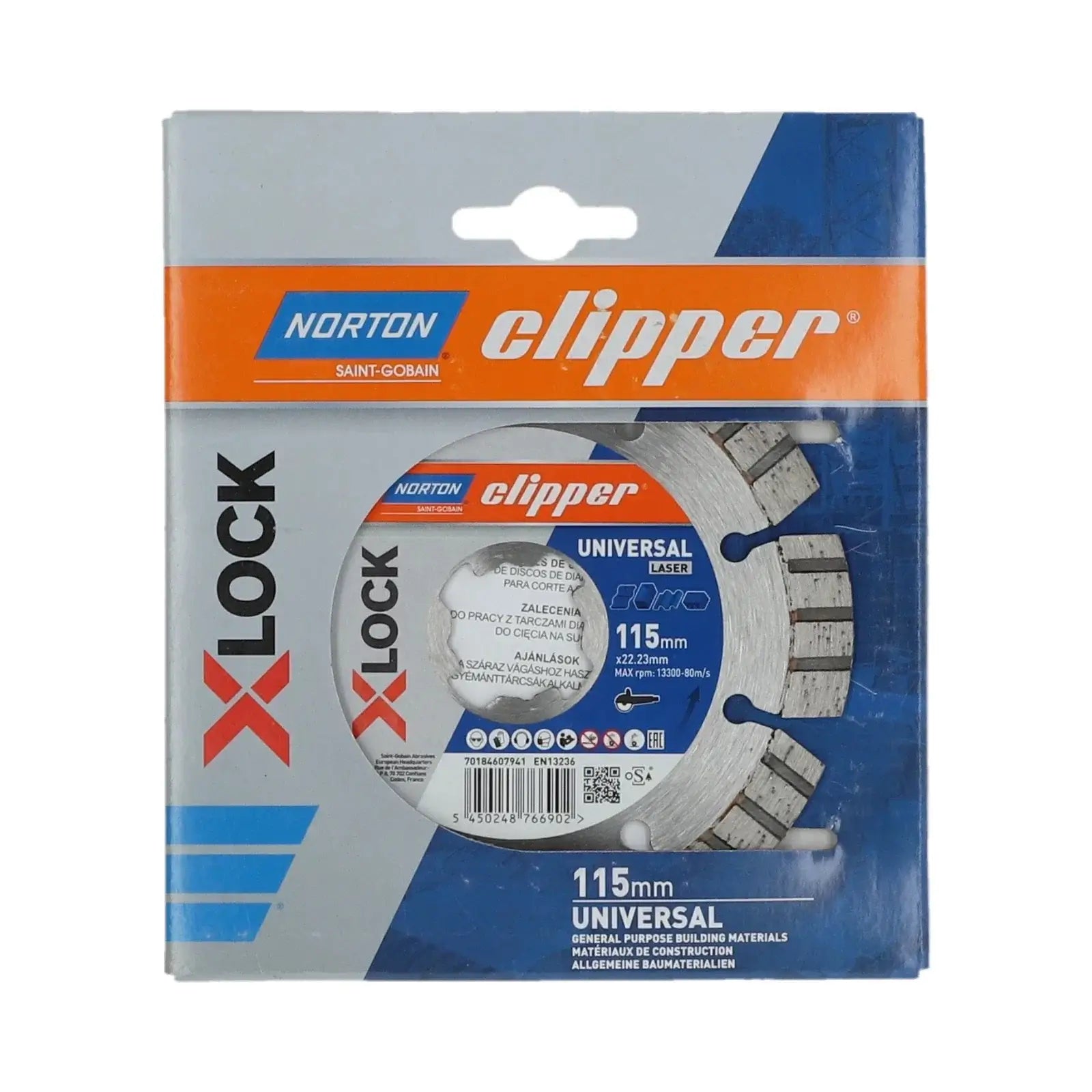 NORTON CLIPPER Diamanttrennscheibe X-LOCK Universal Laser Ø115 Verpackung 115mm für präzise Schnitte in Baustoffen.