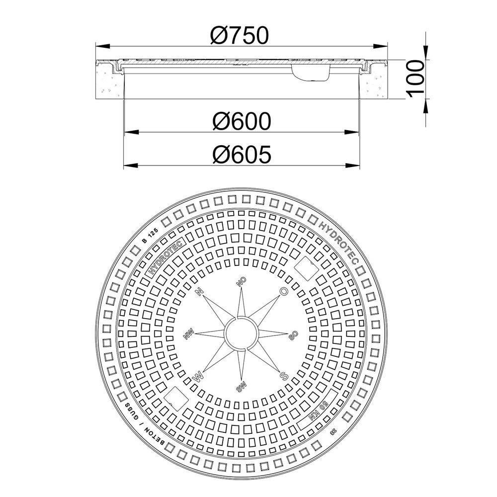 Schachtabdeckung mit Motiv - Gartenbaustoff - Kanalschacht - Windrose - 